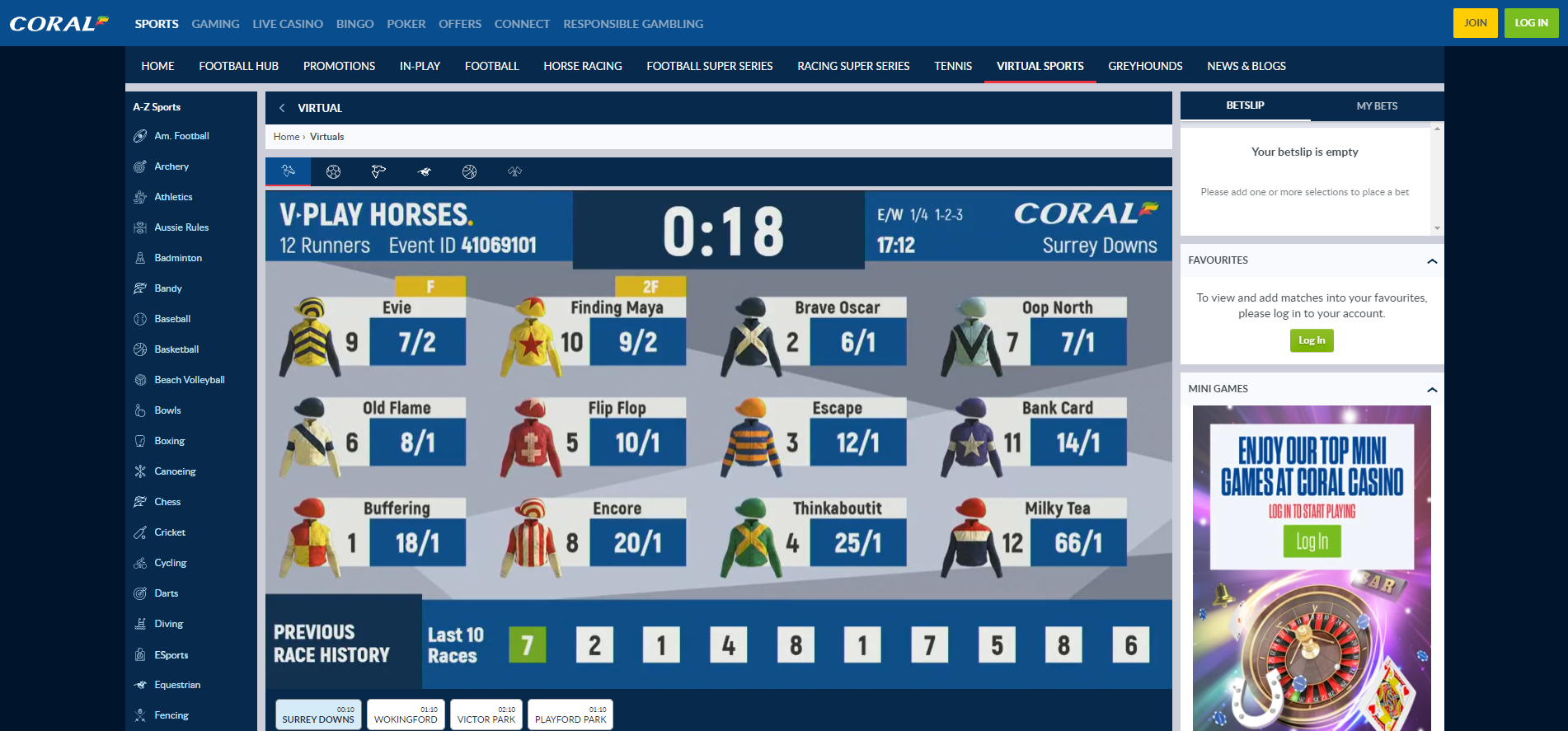 coral virtual racing results